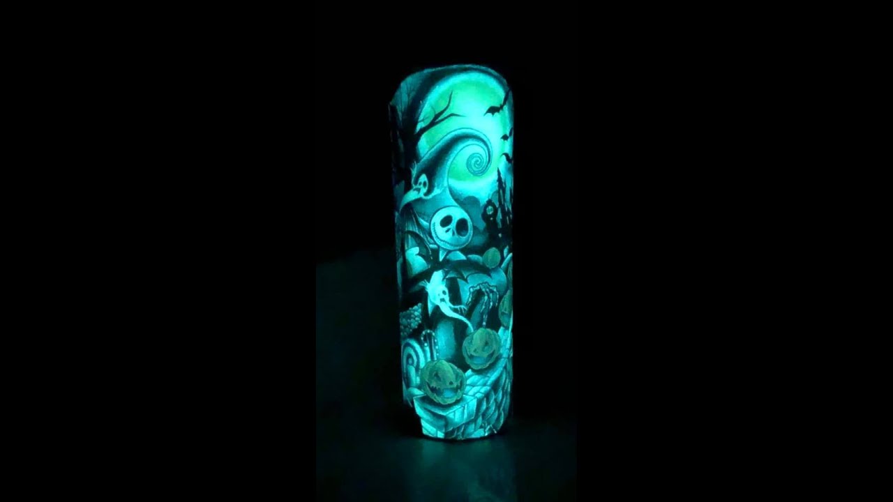 Applying Nightmare Before Christmas Full-Sleeve Tattoo Onto a Glow-in-the-Dark 30-oz Skinny Tumbler