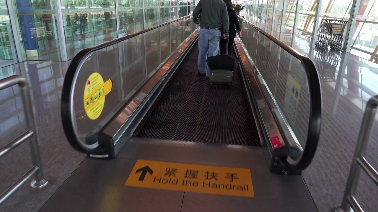 China, Beijing Capital International Airport, arriving with Air China, 7X moving sidewalk