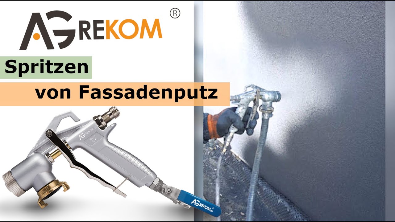 Mineralischen, d&uuml;nnschichtigen Oberputz auftragen - Spritzen von Strukturputz mit Spr&uuml;hger&auml;t.