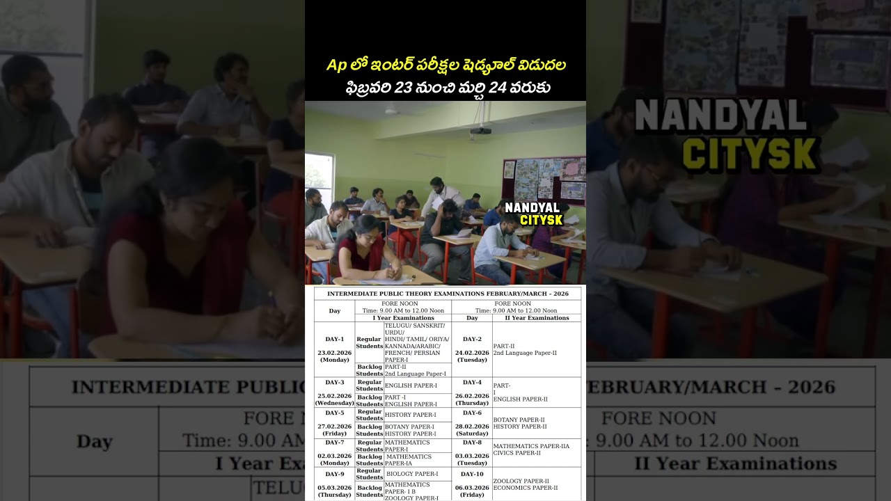 AP Inter Exam Time Table 2026 | Latest Updates | NandyalcitySK