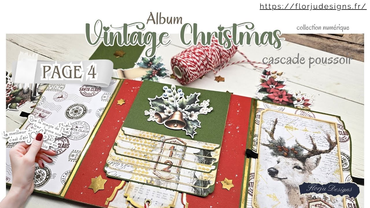 TUTO page 4 Album Vintage Christmas, Cascade poussoir, photos 9x13cm #scrap #scrapbook #scrapbooking