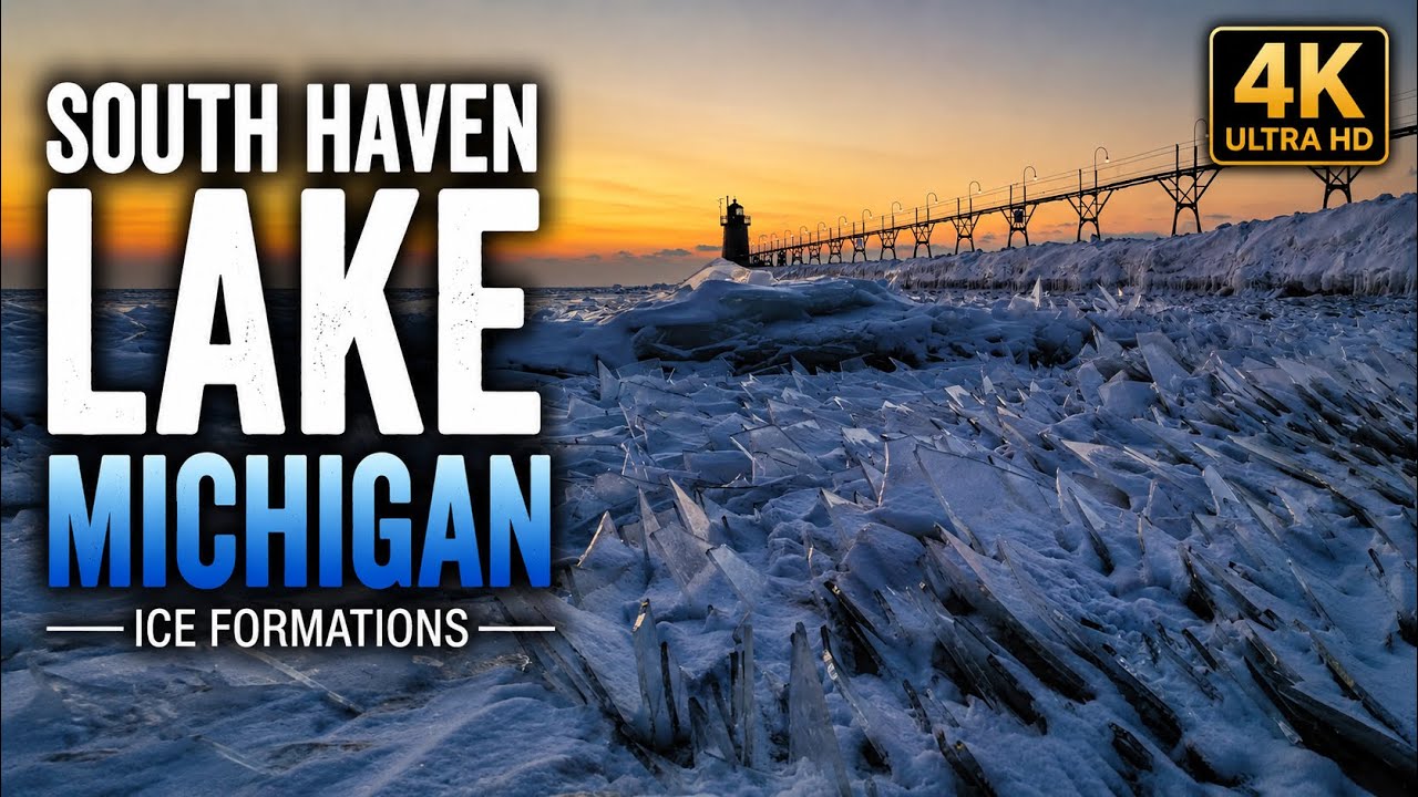 Lake Michigan ice formations in South Haven, Michigan (Remastered in 4K60fps)