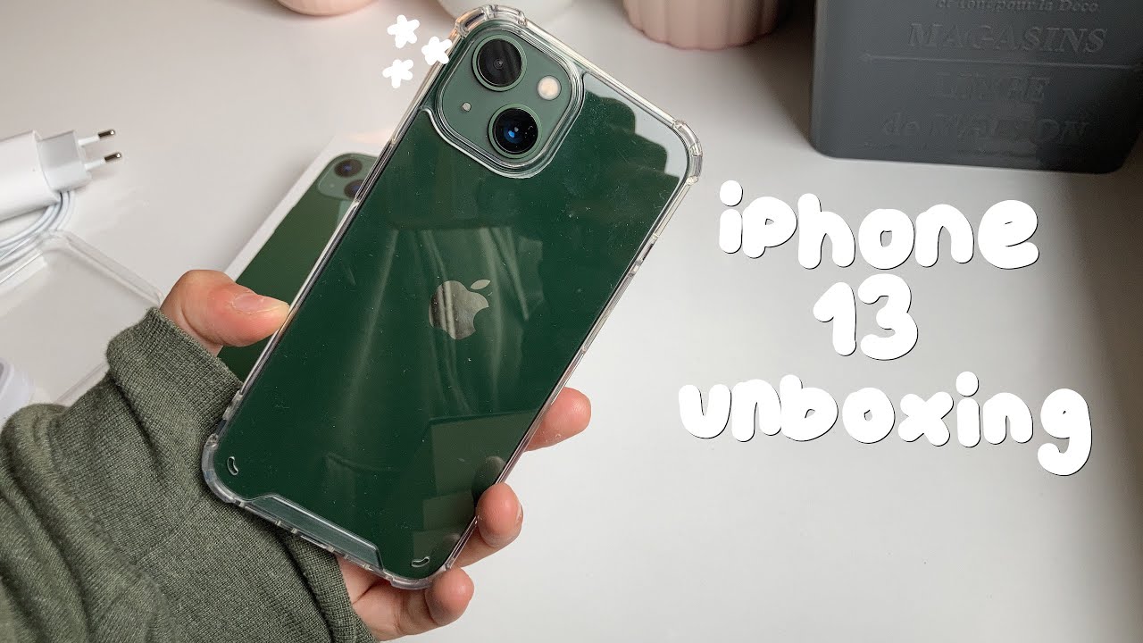 iphone 13 green aesthetic unboxing 🥑 accessories + camera test (128gb)