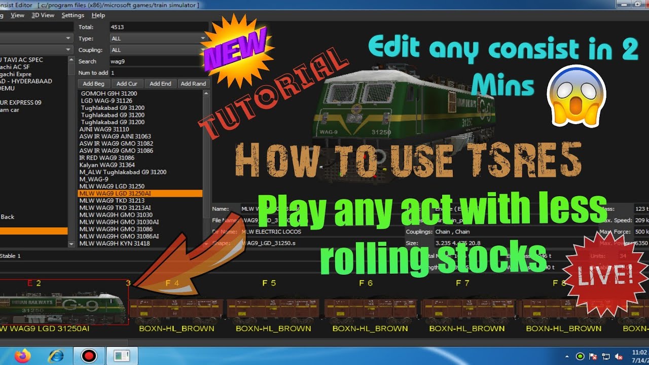 (Easy_Tutorial)|| How to use TSRE 5 in MSTS || Edit any Activity Consist || 100% Working Tricks