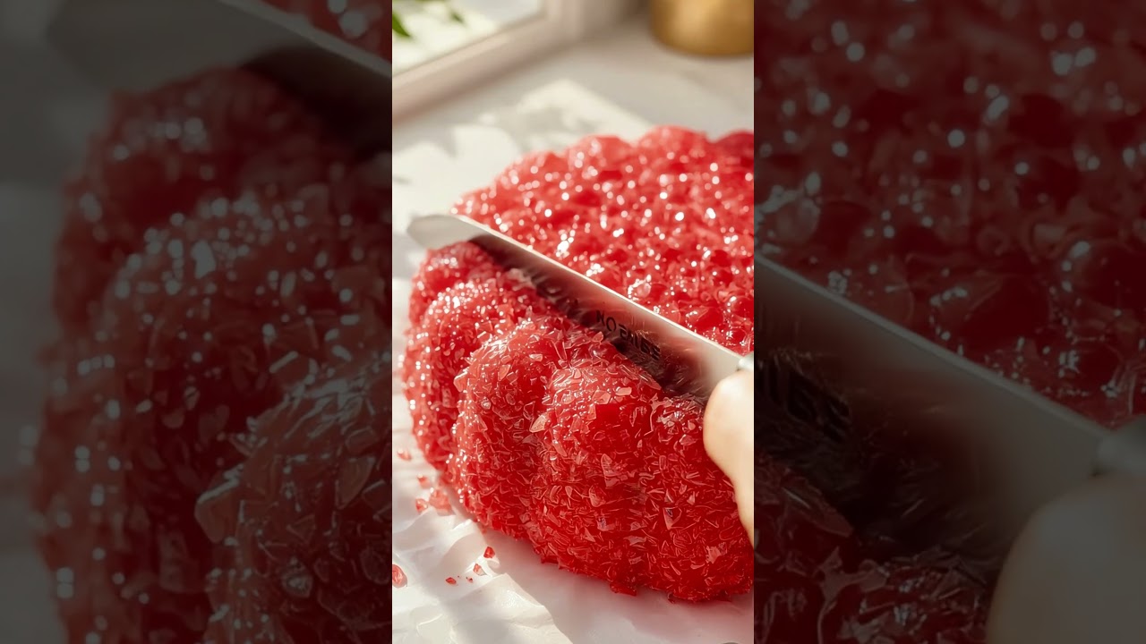 Cutting a Crunchy Sugar Cherry Cake ASMR 