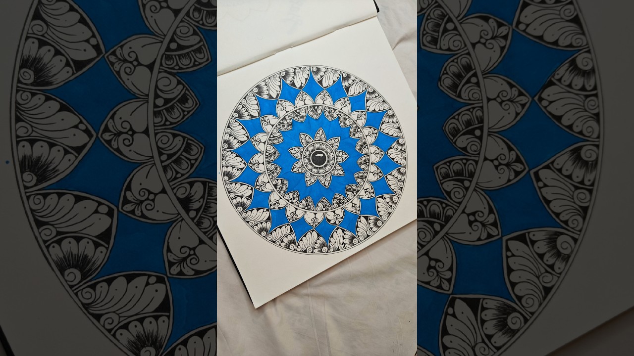 Intricate Mandala Art with Bold Blue Highlights | Relaxing and Detailed Drawing Process #mandalaart