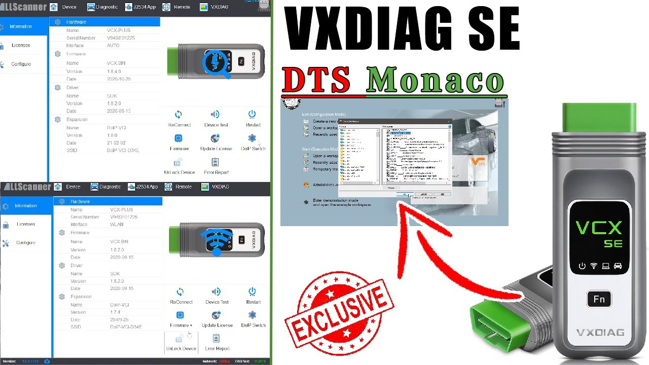 Mercedes Benz C6 VXDIAG VCX SE подключение проверка DTS Monaco / Подключение по Wifi в режиме VCI