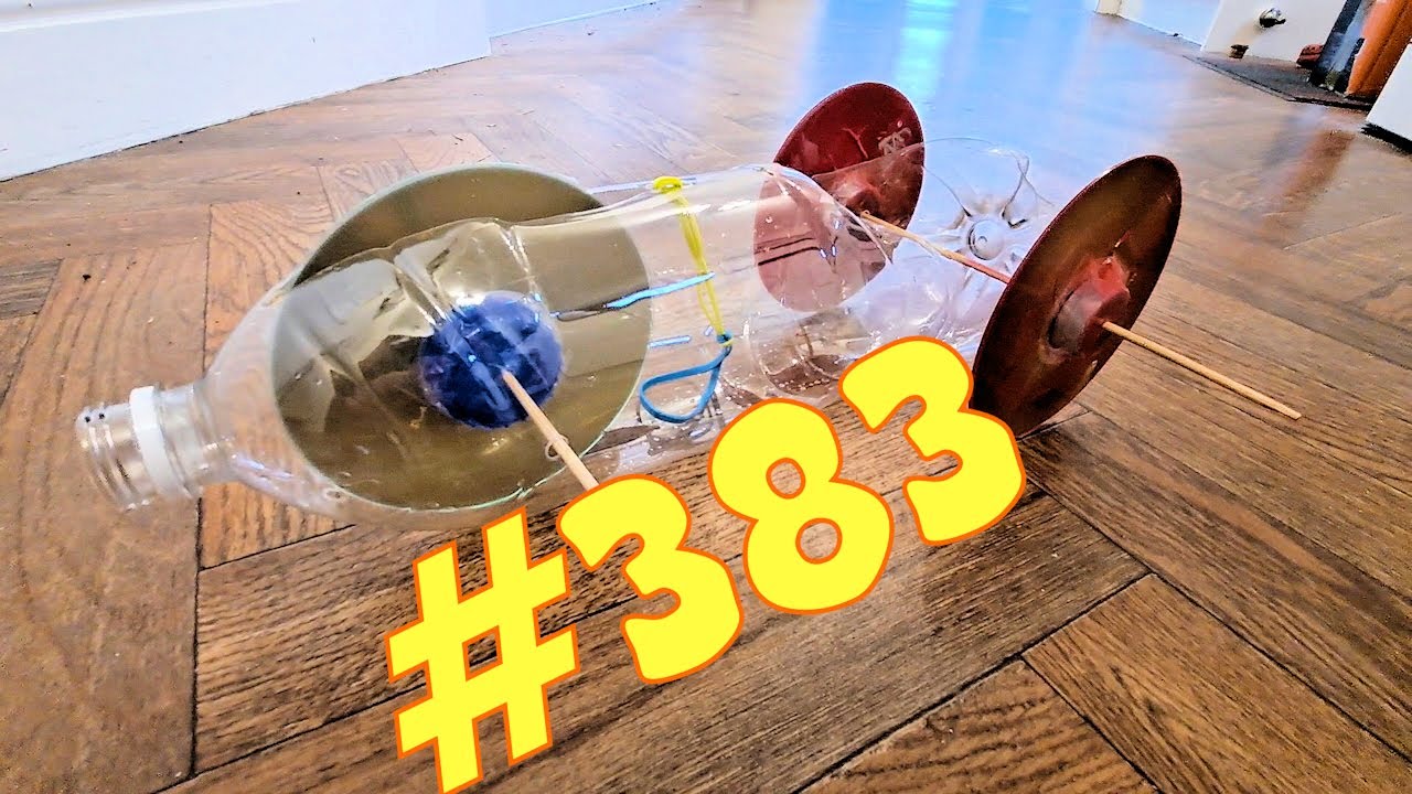 Put a rubber band on it 0383 Rubber powered car with 3 wheels