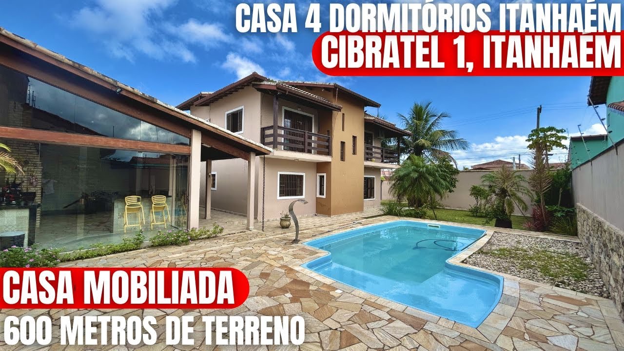 CASA MOBILIADA CIBRATEL 1, 4 DORMITÓRIOS COM PISCINA 600 METROS DE TERRENO ITANHAÉM