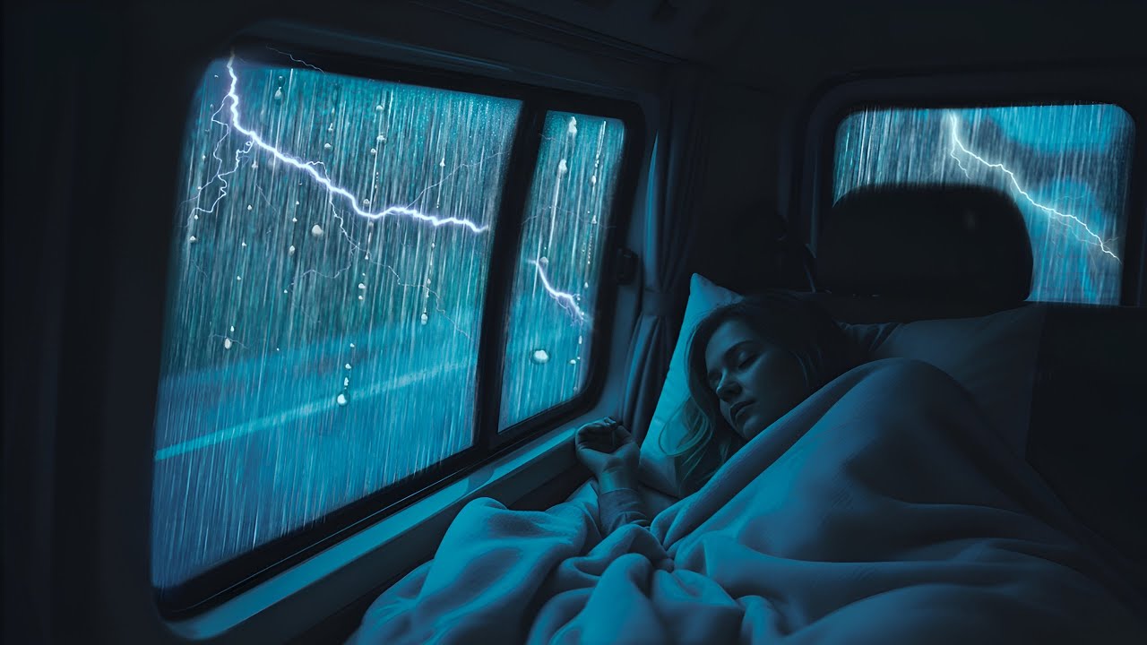 Heavy Rain and Strong Thunderstorm on Car Roof for Deep Sleep, Relaxation, Meditation, &Calm Nights