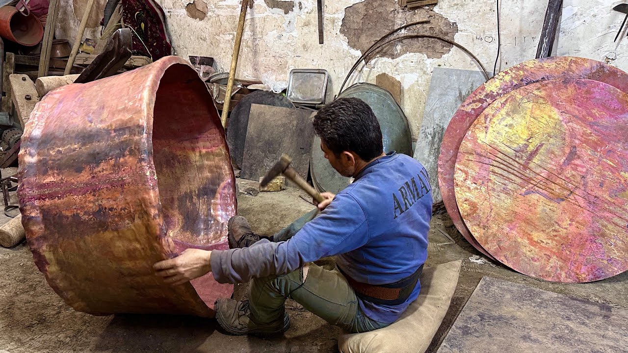 The amazing process of making a large handmade copper Ghelfat – Part 1⚒️🔥🇮🇷