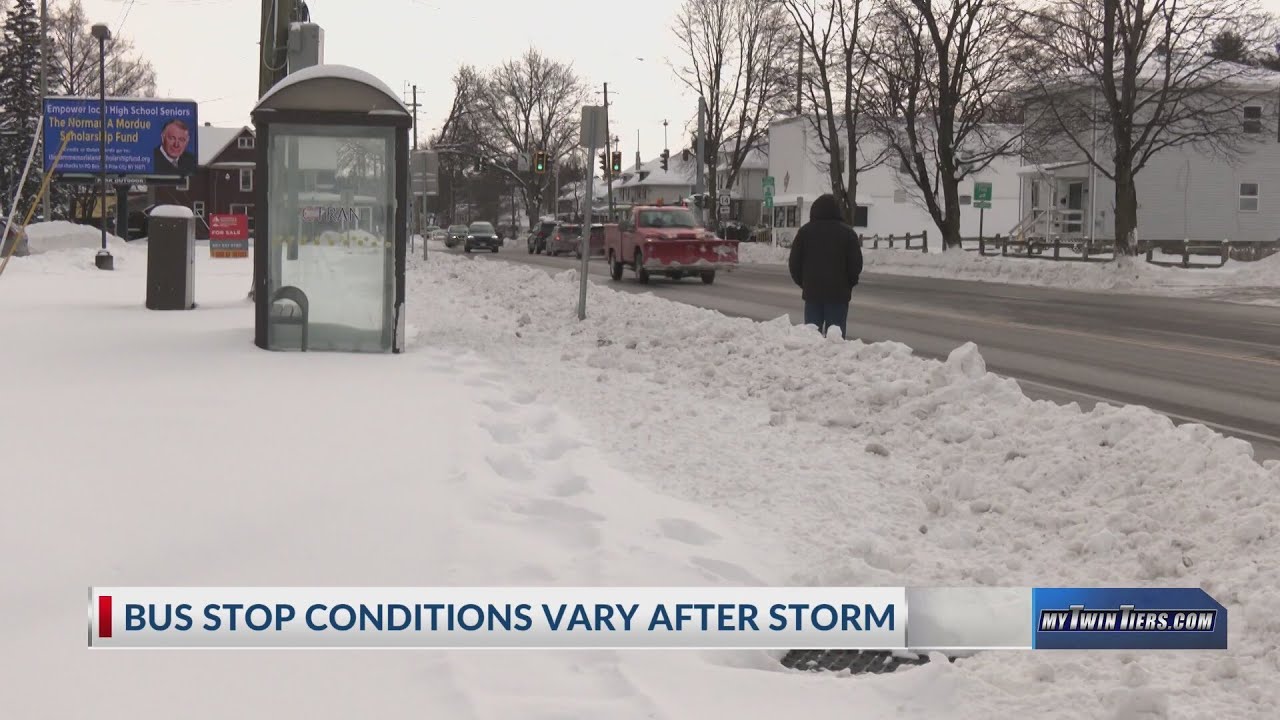 Bus stop conditions vary across Elmira following winter storm