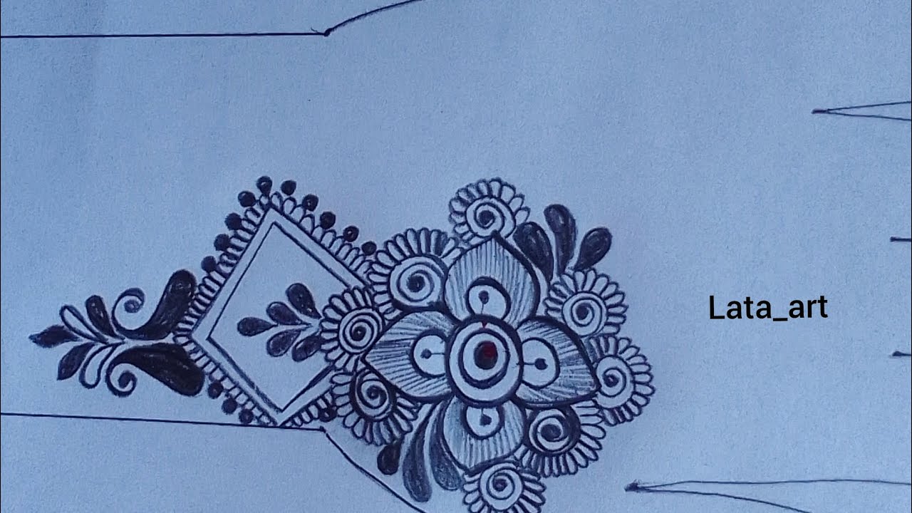 Beautiful Arabic design mehndi drawing with pencil / pencil shading mehndi design full hand 