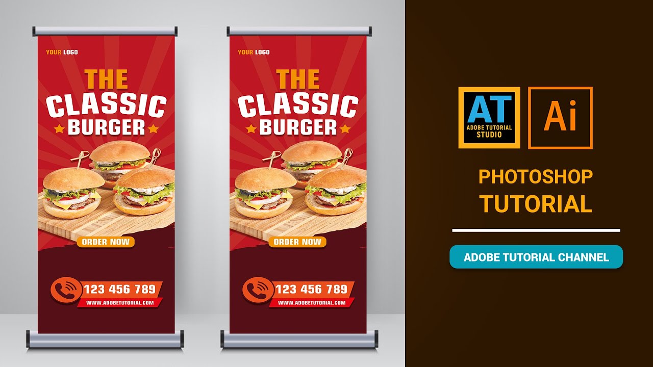 Adobe Illustrator Tutorial | Restaurant Food Roll Up Or X Banner Template