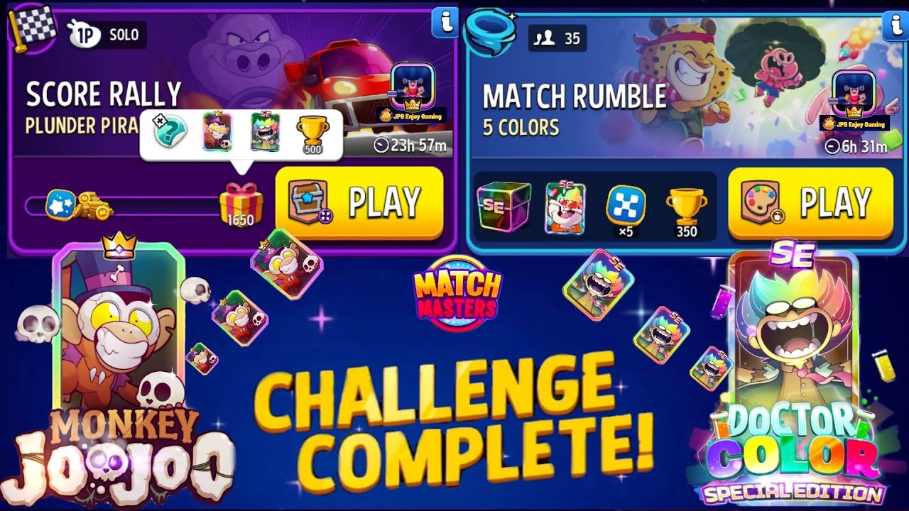 Plunder Pirates+Super Sized Solo Challenge Score Rally /1650 Score/ Match Rumble 5 Colors+Blow'Em Up