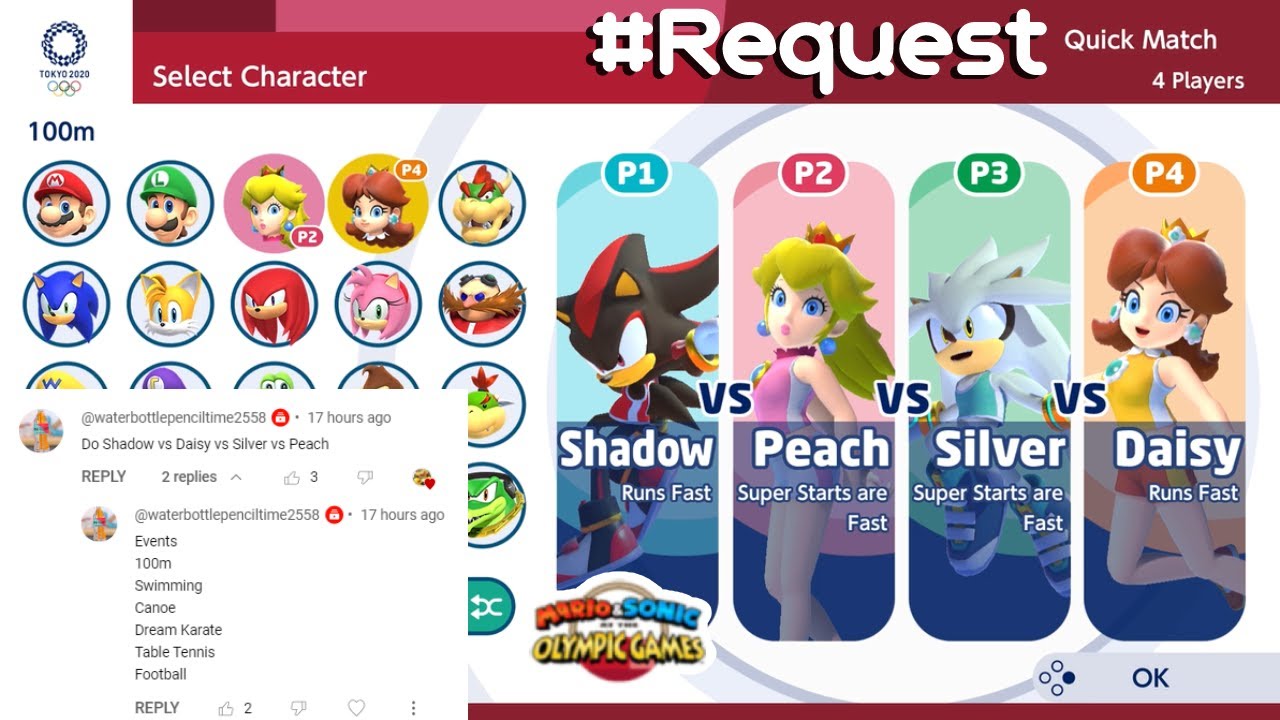 MARIO AND SONIC AT TOKYO 2020 : Gameplay (4 Players) Shadow VS Pearch VS Silver VS Daisy