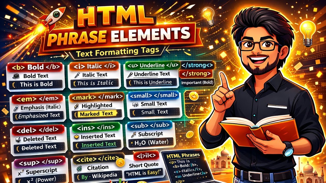 HTML Phrase Elements | Web Application Development | Phrase Tags in HTML in Hindi