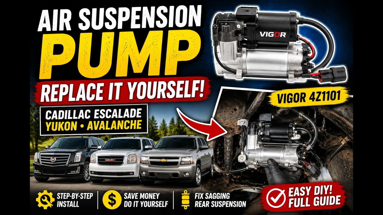 DIY  Vigor Air suspension Compressor Pump Replacement 4Z1101 Cadillac Yukon Avalanche