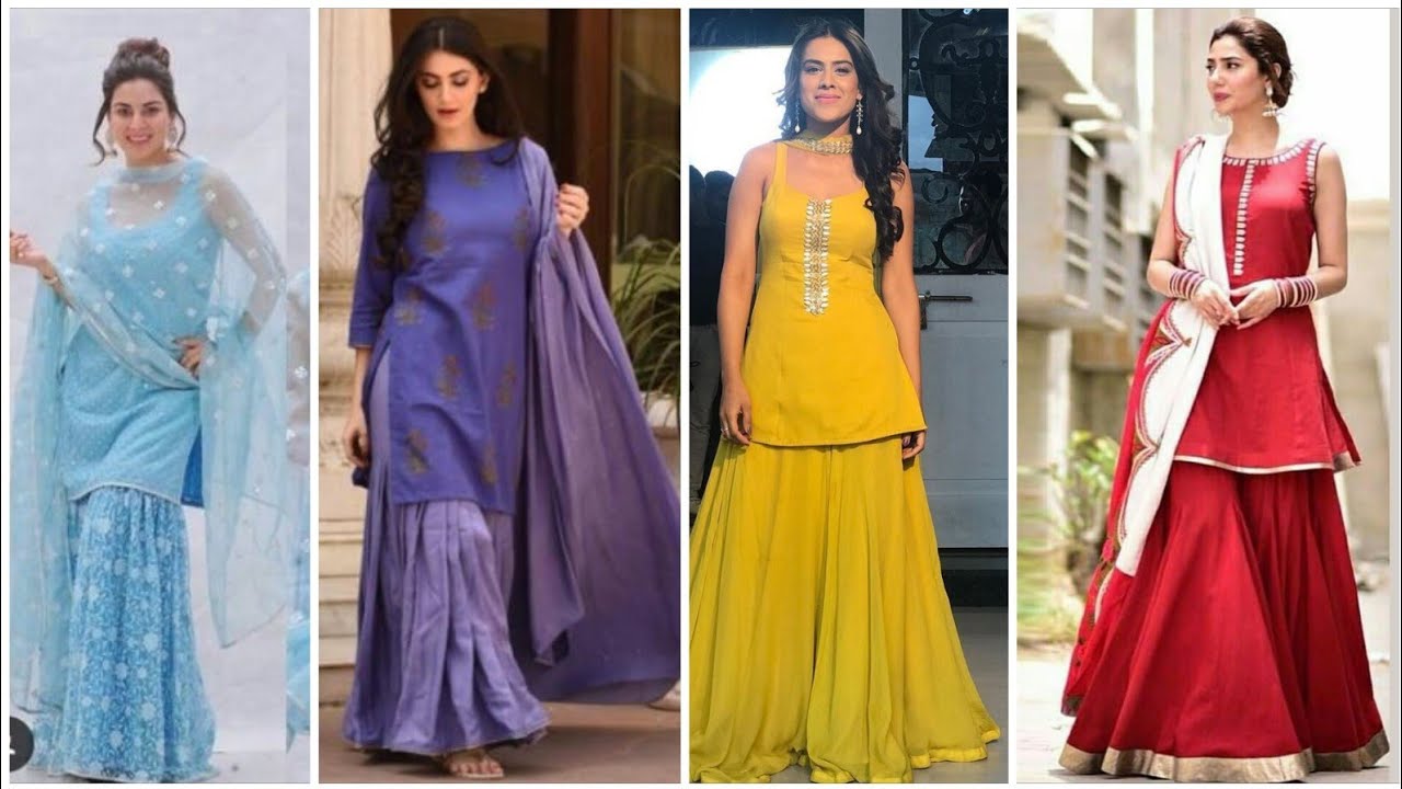 Solid Colours Party Wear Garara & Sharara Dresses Collection For Girls/Women
