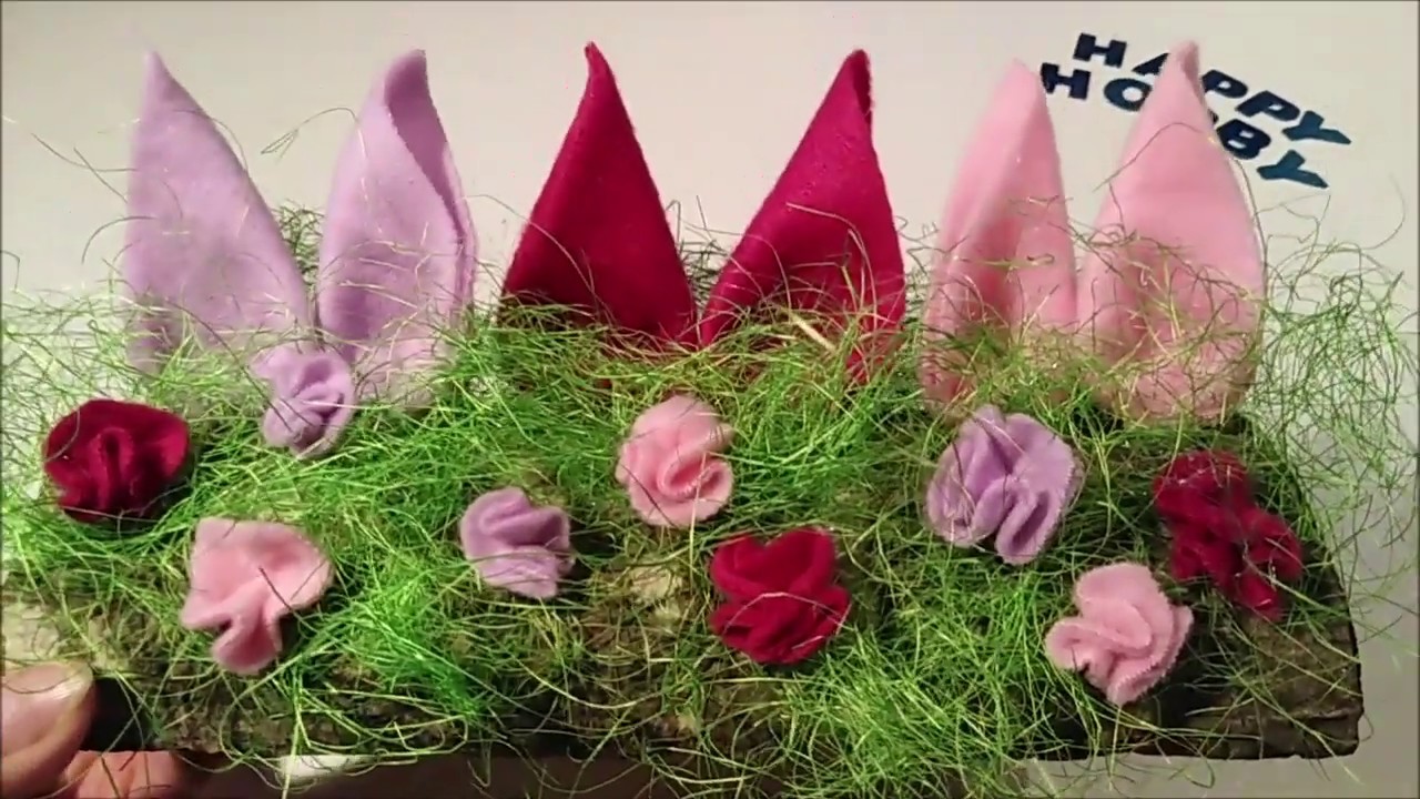 Hasenohren aus Fleecedecke auf einem blumigen Brennholz, DIY-Nr.140