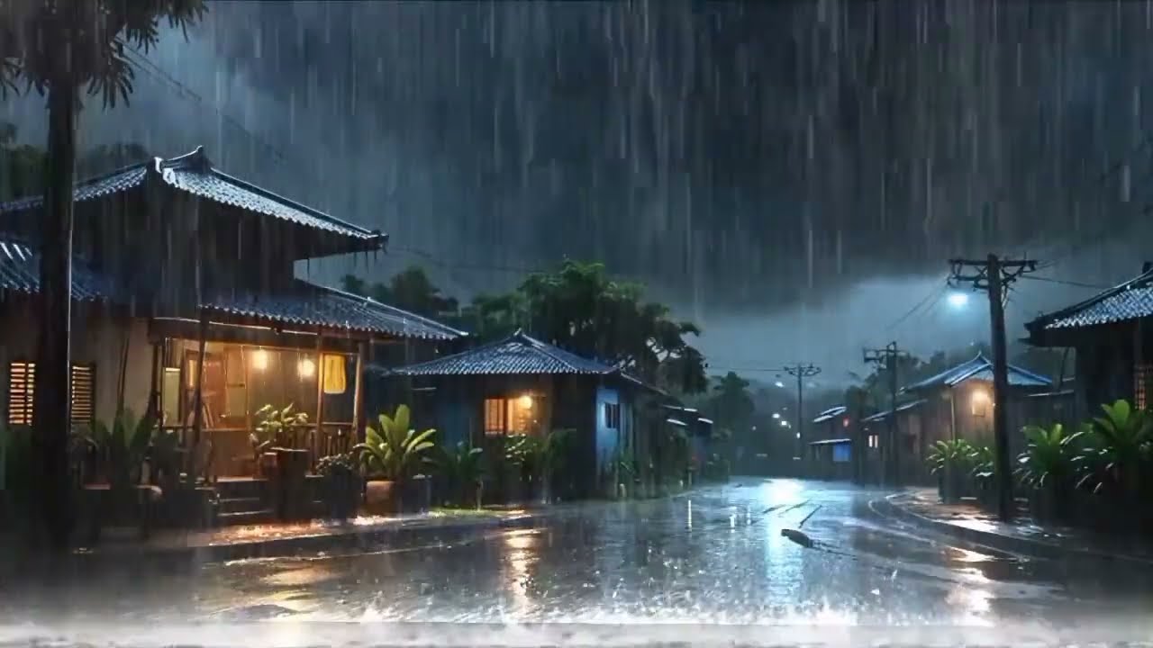 🌧️ Rainy Night Quiet Road Rain Ambience | Insomnia Relief Sleep Sounds USA | Rain Ambience