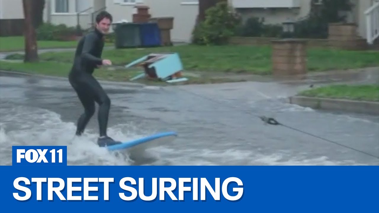 Ventura rain leads to street surfing on flooded roads