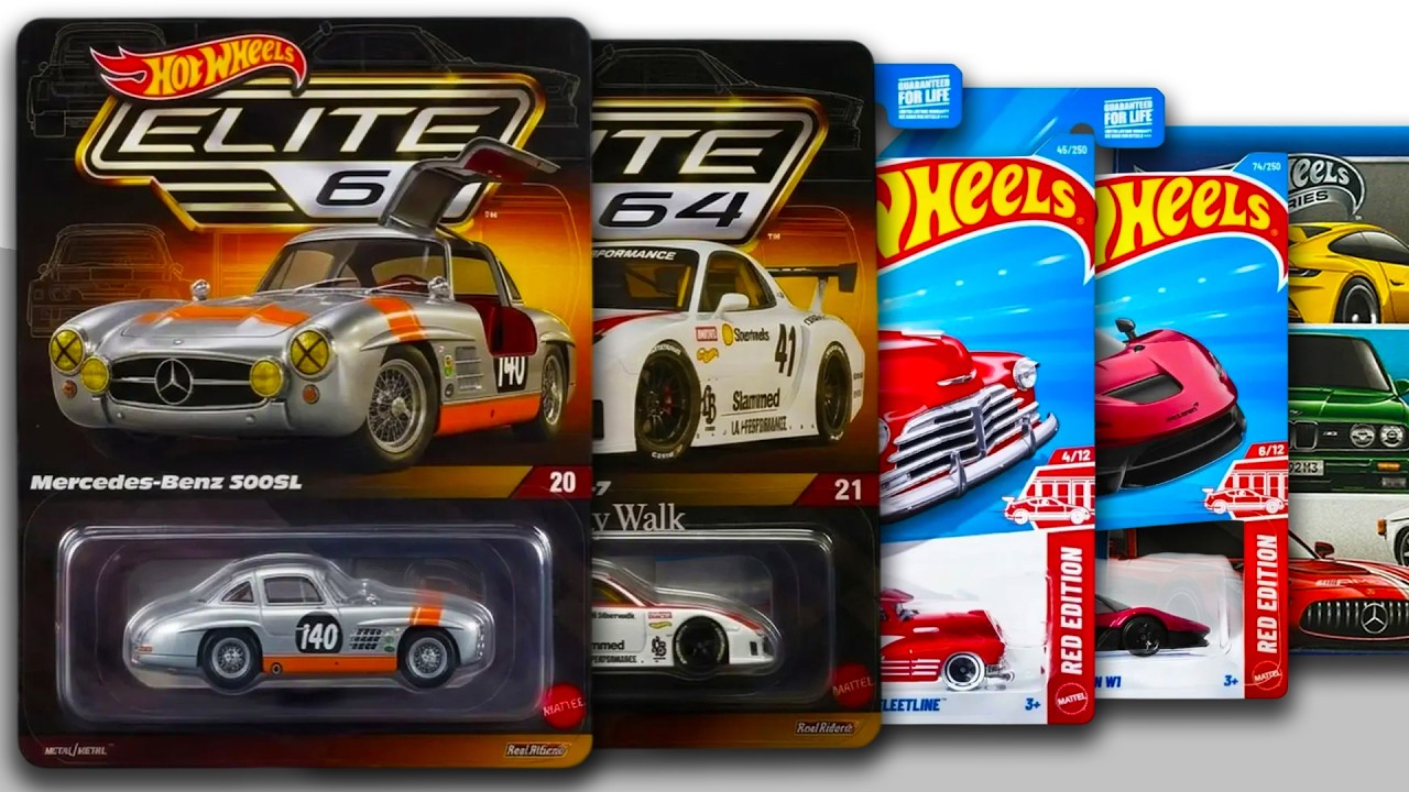 Витрина - Hot Wheels Elite 64 MB 300SL, LB Mazda RX-7, Euro Style, Red Editions, Mini GT New Models