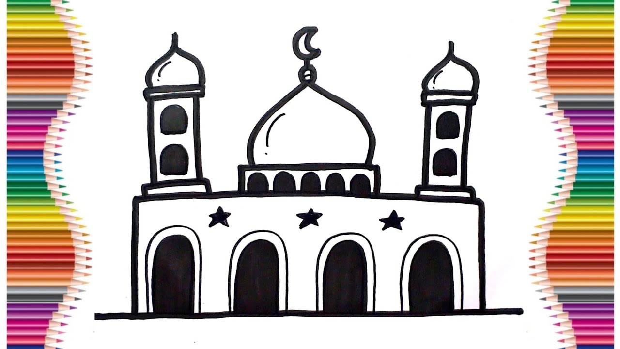 Tutorial Menggambar Masjid Sederhana & Mudah untuk Tema Ramadhan 🕌🌙✨