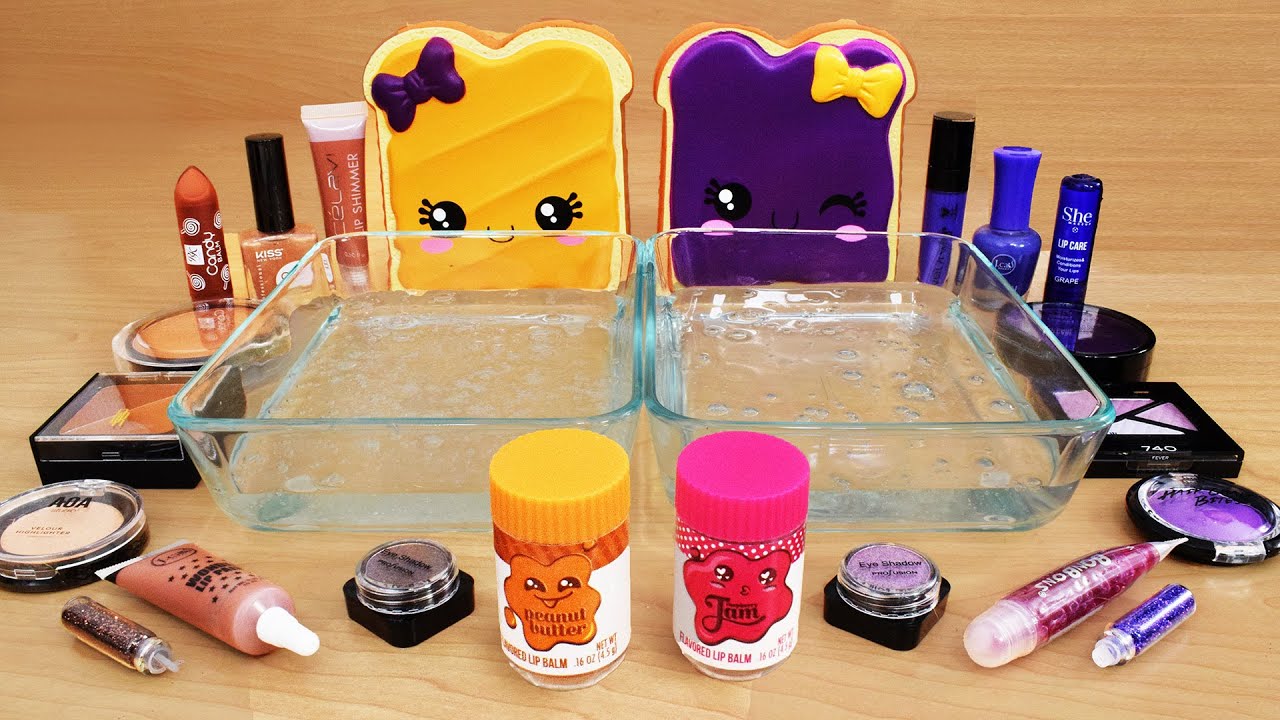 My Best Food Slime Collection - PB&J, Nutella, Skittles - Mixing Makeup Eyeshadow Into Slime ASMR
