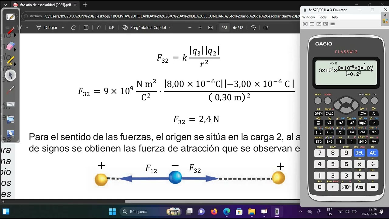 Superposición de fuerzas eléctricastres cargas en linea r