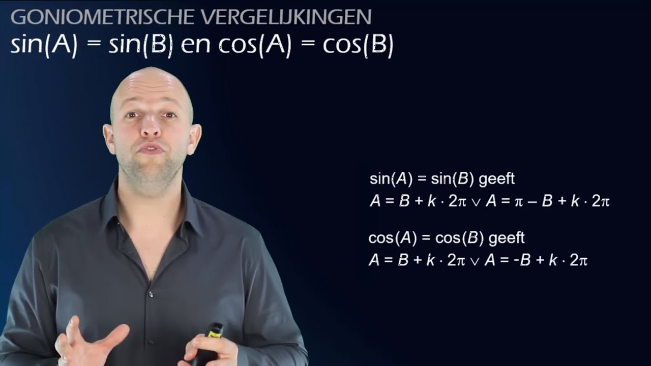 Goniometrische vergelijkingen: sin(A) = sin(B) en cos(A) = cos(B) - deel 3 (vwo B) WiskundeAcademie