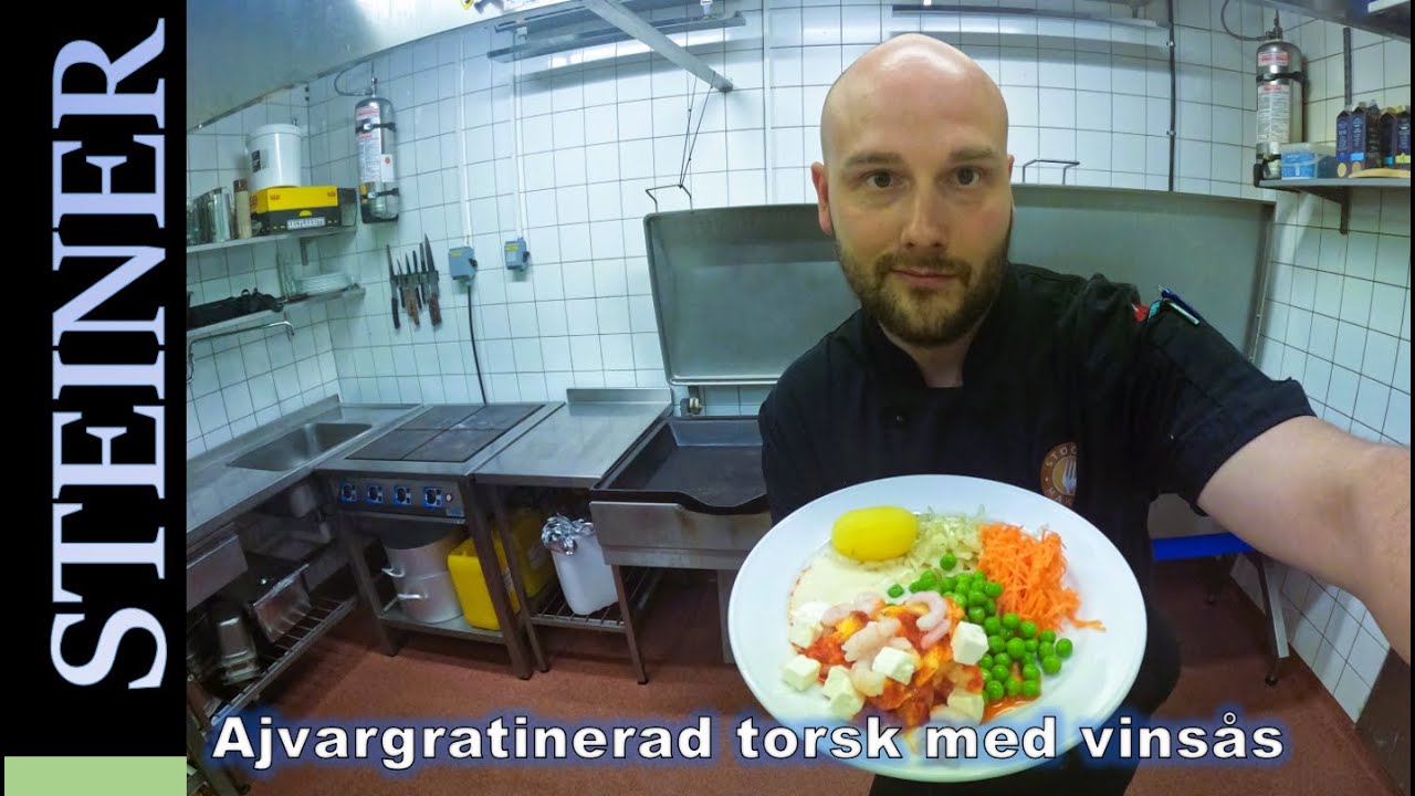 Ajvargratinerad torsk med vinsås