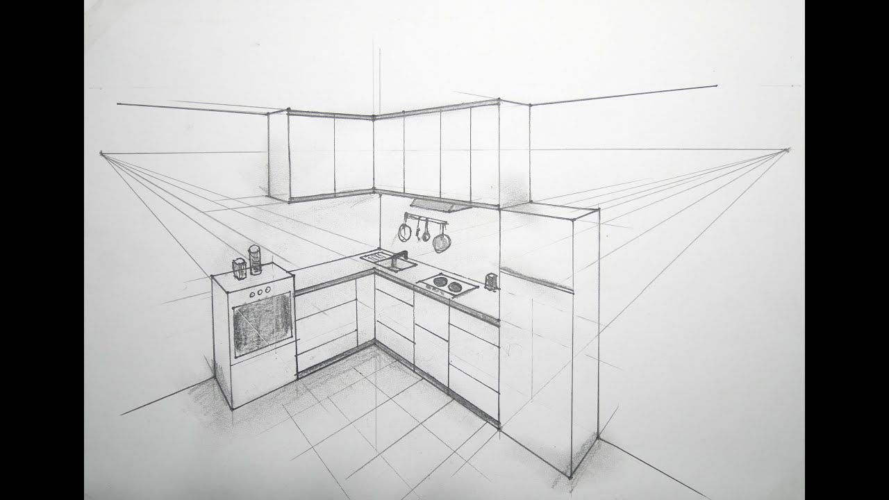 Architecture How To Draw a Simple Kitchen in 2 Point Perspective #11