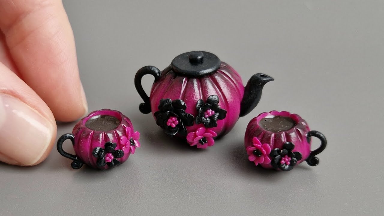 Miniature polymer clay coffee set/Tutorial/Dollhouse