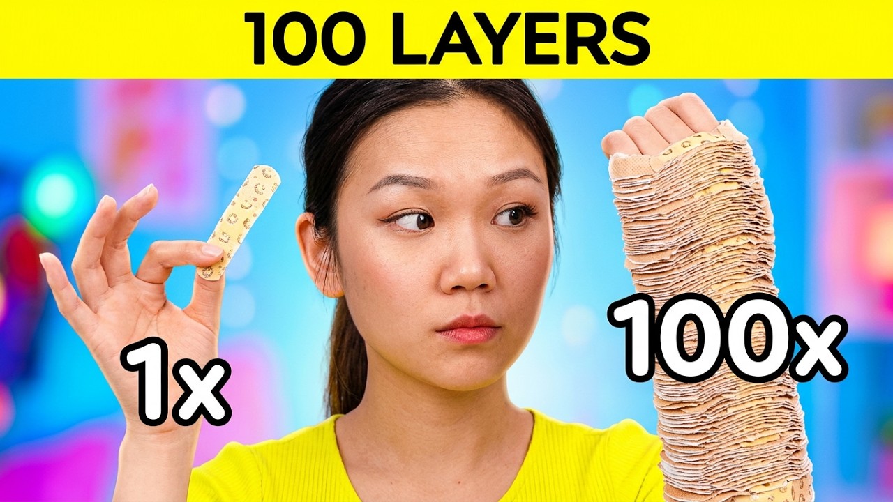 100 LAYERS CHALLENGE! Best 100+ Coats of Makeup, Nails, plasters, Lipstick by 123 GO! CHALLENGE