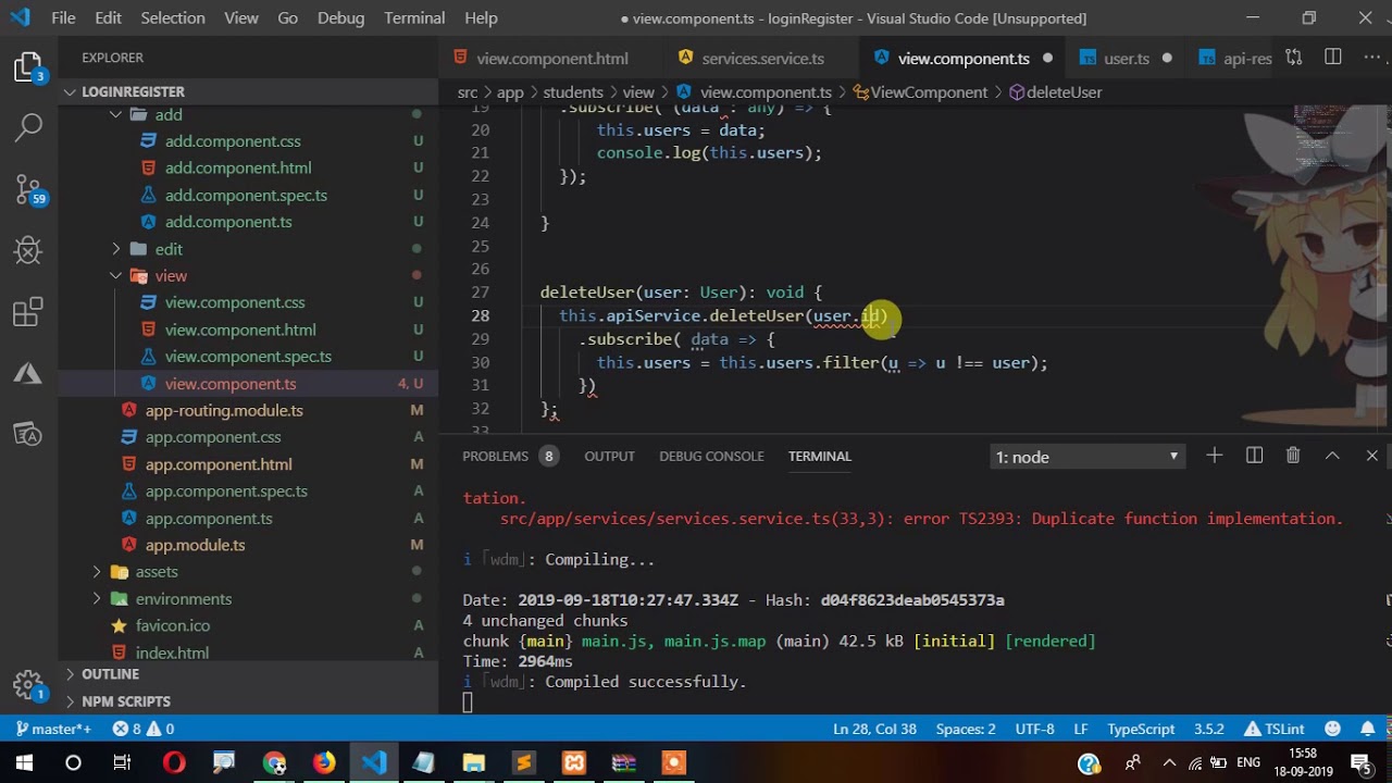 Angular 8 ( DELETE )  PHP/MySql Login Register and CRUD Operation