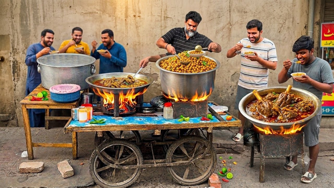 PAKISTANI STREET FOOD || DESI STYLE CHANE & BONG CURRY BREAKFAST || A FEAST FOR HUNGRY FOODIES