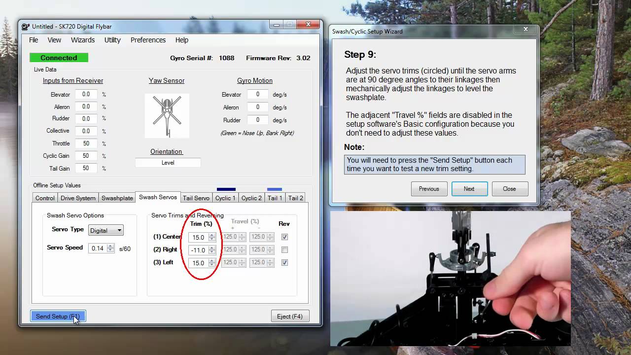 SK 720 Swash and Cyclic Setup Wizard Walkthrough