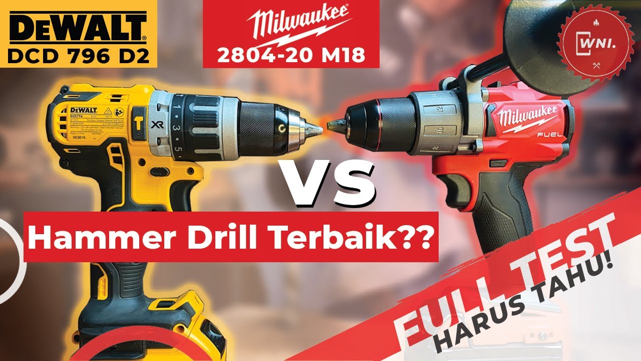 ADU KEKUATAN!! Brushless Hammer drill 13mm DEWALT DCD 796D2 VS MILWAUKEE 2804-20 M18 FUEL