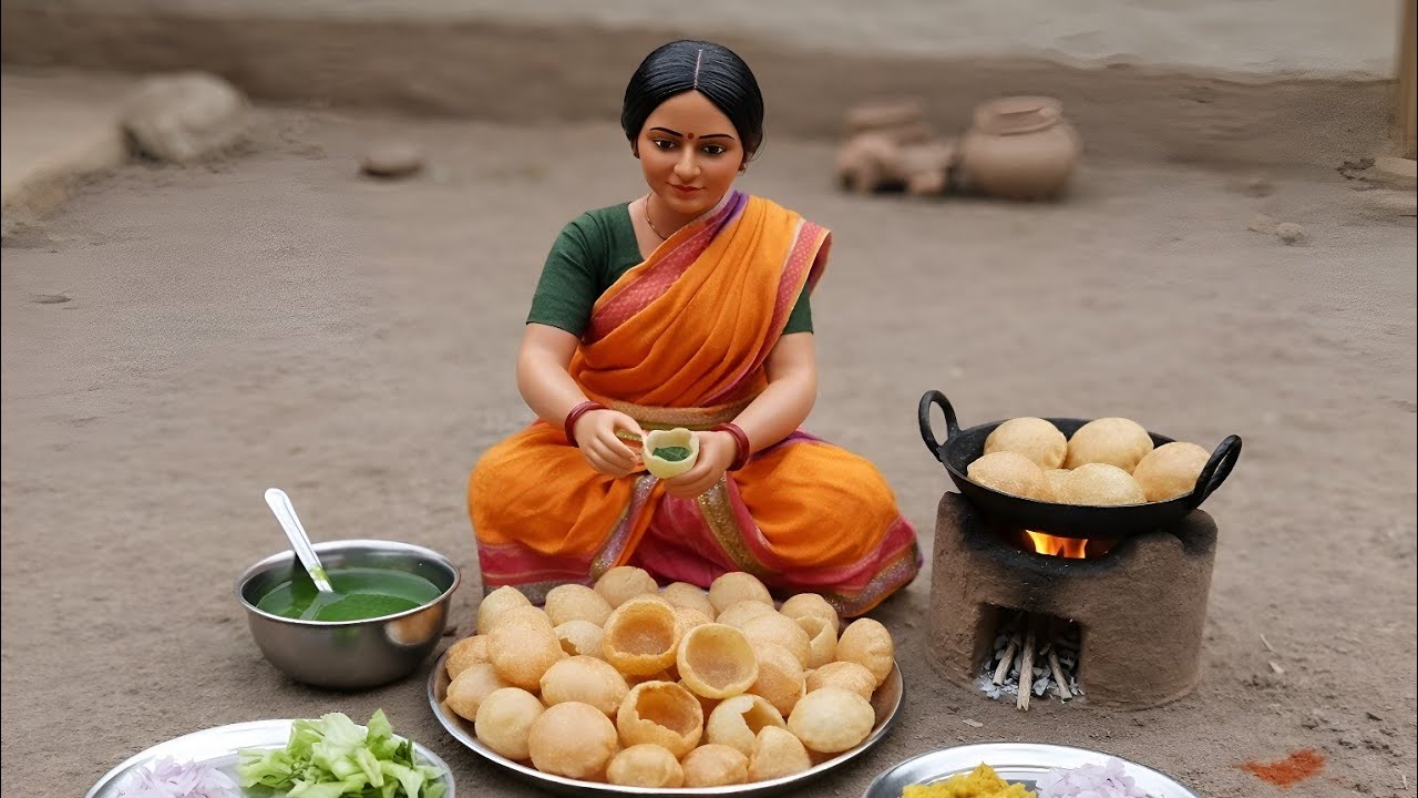 Tiny Doll Makes Pani Puri 💦 | Miniature Indian Village ASMR