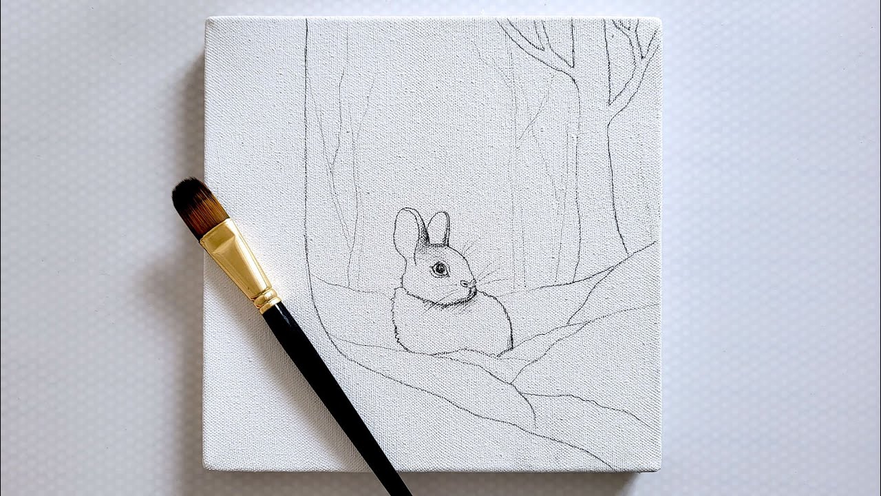 Bunny In A Blooming Sunny Forest / Acrylic Painting / step by step