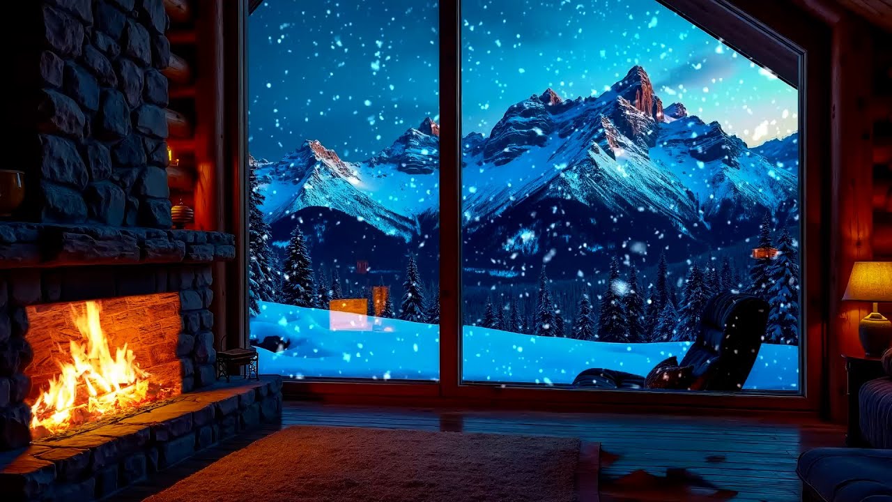 Спокойная декабрьская зимняя ночь ❄️Мягкая фортепианная музыка, падающий снег и потрескивание камина
