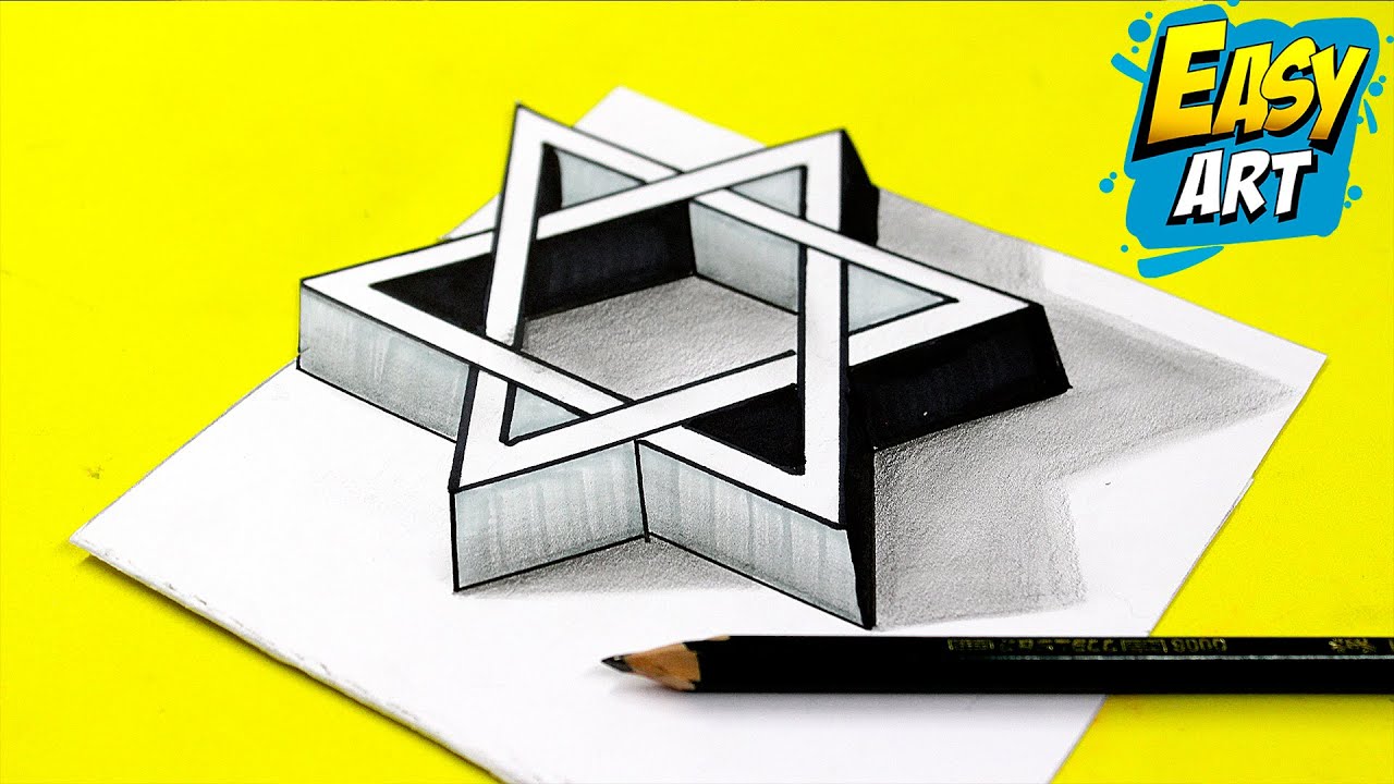 ⭐ Как нарисовать 3D STAR Невозможная оптическая иллюзия для начинающих - 3d рисунки 🔴 Easy Art