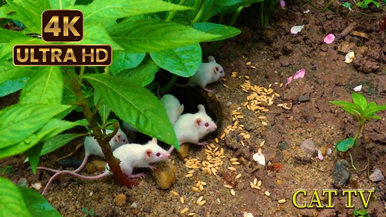 Cat TV: 3 HOURS of Mice at the Rocky Cave Garden 🐭 Entertainment for Cats