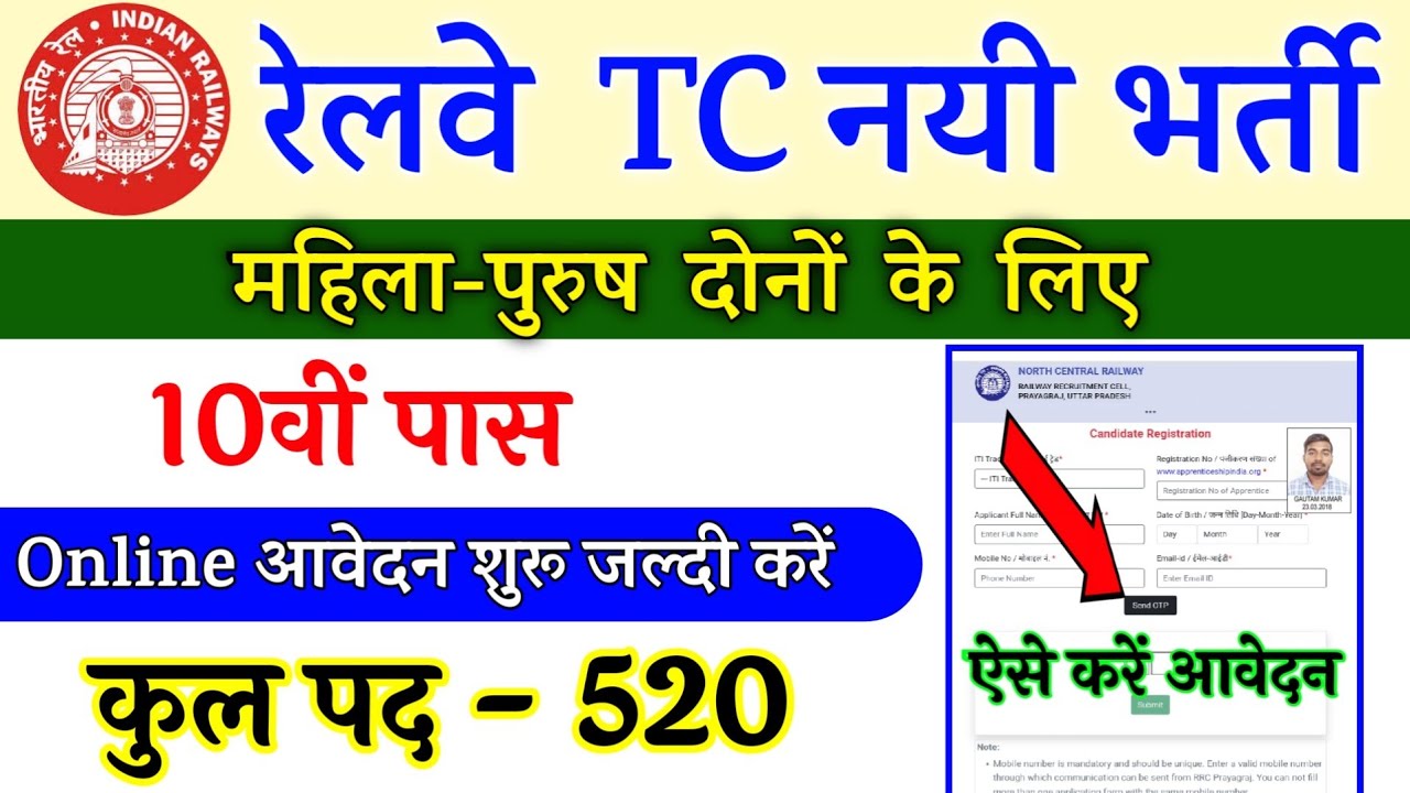 Railway TC,TTE (Ticket Collector) Recruitment 2021 | RRB TC Bharti 2021 | 10th, 12th Pass Vacancy