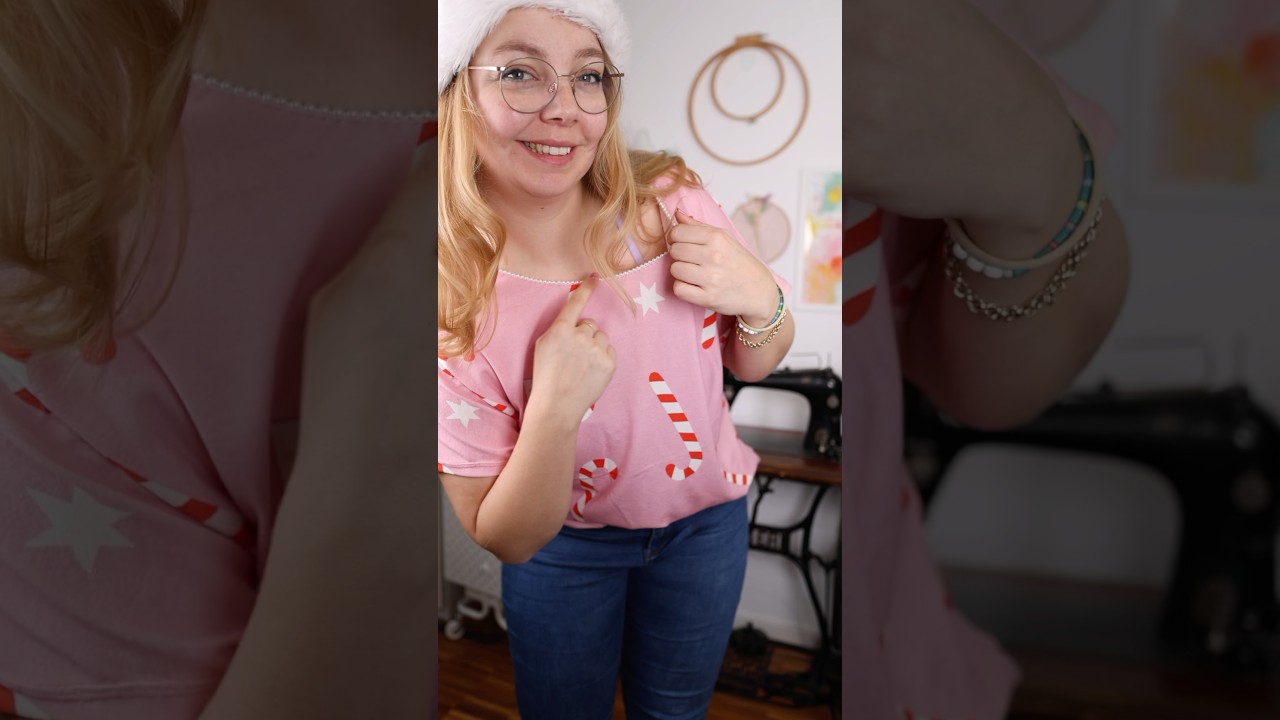 Weihnachtsshirt n&auml;hen mit Perlensaum! #werbung #babylock #schwaaba