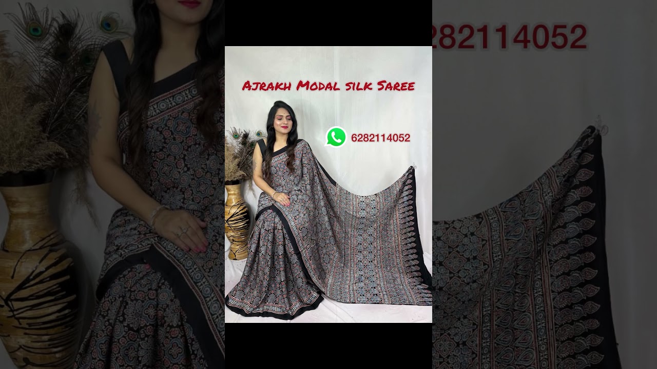 ✨57✨Ajrakh Natural dyed hand block printed Modal Silk Saree with blouse 