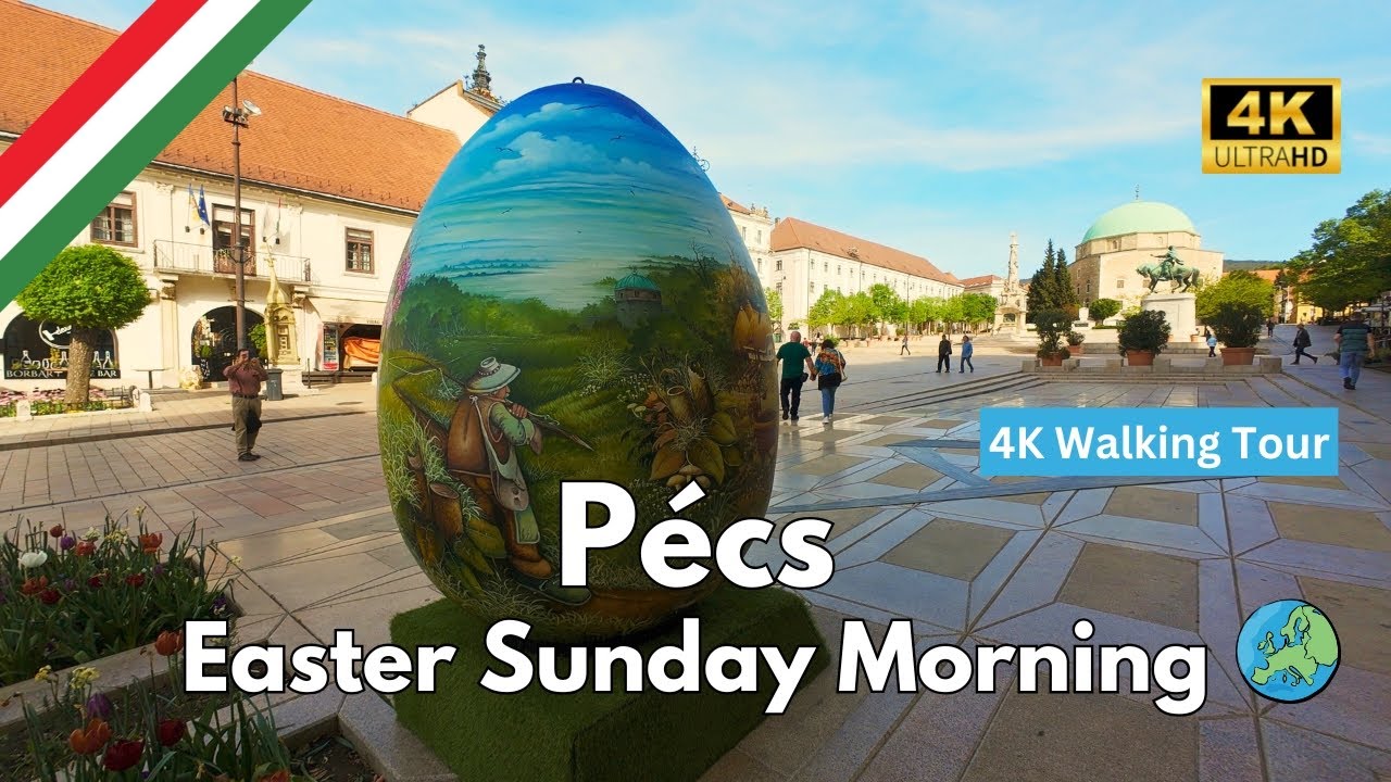 🇭🇺 Hungarian Walking Tour 4k   Pecs on Easter Sunday Morning