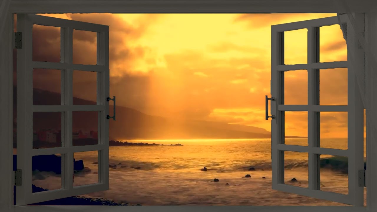 4K 5 Hour & Oceans Fake Window Projector - Sunrise, Ocean Waves, Relaxation, Ambiance, Wave Sounds