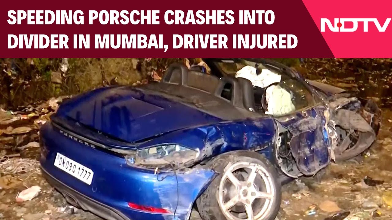 Mumbai News | Speeding Porsche Crashes Into Divider On Mumbai Expressway, Driver Injured